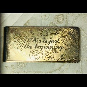 Money Clip Gold Engraved Eagle “This Just the Beginning” R Nocera Groom New Vtg